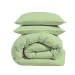 Linenaffairs Microfiber Duvet Cover, Rajai Cover, Quilt Cover, Blanket Cover Set - Zipper Closure Style (1 Rajai Cover & 2 Pillow Cover) (Size_Single Duvet Cover with Color_Sage Solid)