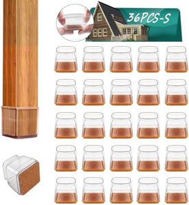 36pcs Floor Protectors for Chair, Square Rubber Furniture Leg Caps Chair Sliders for Hardwood Tile Floors, Table Feet Covers Felt Pads for No Scratch & Reduce Noise, Clear, Small (Fit 0.9"-1.22")
