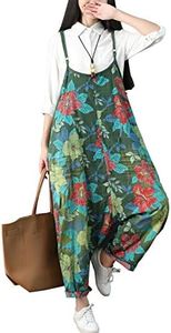Flygo Women's Loose Baggy Denim Ripped Wide Leg Jumpsuit Rompers Overalls Harem Pants (One Size, Style 05 Green)