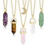 JeryWe 5pcs Crystal Pendant Necklace Spiritual Natural Healing Stone Amethyst Rose Quartz Gemstone Necklace Crystal Jewelry for Women