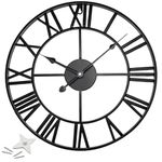 Black Metal Wall Clock for Garden, Large Wall Clocks for Living Room, Silent Non-Ticking Roman Numerals Wall Clock for Indoor & Outdoor, Vintage Look Clock for Bedroom, and Kitchen – Large 60 cm