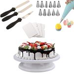 BlizzCart Cake Making Set Combo - 360-Degree Rotating Turntable Table, 12 Piece Cake Decorating Nozzle, 4 Pcs Scraper Set, 3 Pcs Multi-Function Stainless Steel Cake Icing Spatula Set (Combo 8)