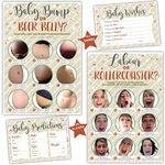 The Little Prints Company 4 Baby Shower Games - 20 x Baby Bump or Beer Belly Game, Labour & Rollercoaster, Baby Prediction Cards & Baby Wishes (NEUTRAL)