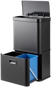 Giantex Stainless Steel Trash Can, Motion Sensor Garbage Can with 2 Removable Waste Bins, Touchless Recycling Garbage Bin for Living Room Office Bathroom, Battery Operated (Black, 56 L)