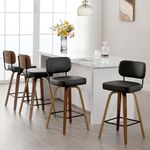 Bekrvio Swivel Counter Height Bar Stools Set of 4, 26" Upholstered Faux Leather Barstools with Back and Bent Wood Legs, Mid Century Modern Bar Chair Island Stool for Kitchen Counter, Black