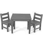 COSTWAY Kids Table and Chair Set, Waterproof Children Table with 2 Chairs, Indoor Outdoor Toddler Activity Furniture for Painting, Dining, Study, Entertainment (Grey)