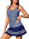 MiYang Women's Tankini Striped Vintage Swim Dress Navy White XX-Large