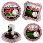 Little Slugger on the Way Baseball Baby Shower Party Supplies 64 Piece Tableware Set Includes Large 9" Paper Plates Dessert Plates, Cups and Napkins Kit for 16
