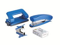 Rexel Mini Stapler and Hole Punch Set, Staple 15 Sheets, Punch 8 Sheets, Includes 1000 26/6 Staples and Stapler Remover, Assorted Colours, 2100069