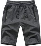 JustSun Mens Shorts Casual Sports Classic Fit Joggers Gym Shorts with Elastic Waist Zipper Pockets Grey 2XL