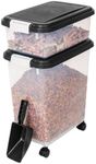 Bedding Home 50L (13.5L + 37L) 3 Piece Pet Airtight Dog Food Container | Plastic Bin Air Tight Food Storage Container | Biscuit Cat Treat Dispenser For Dogs & Cats (Black)