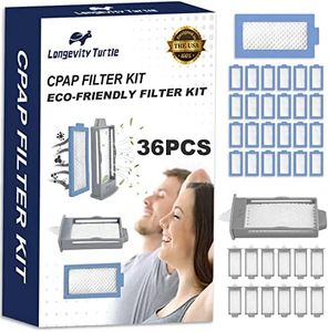 Longevity Turtle 36 PCS CPAP Filters Kit Compatible with DreamStation 2, Replacement Supplies Includes 12 Reusable Pollen Filter and 24 Disposable Ultra-Fine Filters