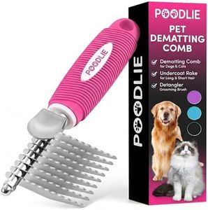 Poodle Dematting Fur Rake Comb Brush for Dogs and Cats - Long 2.5" Steel Safety Blades Metal Comb for Detangling Matted or Knotted Undercoat Hair