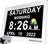 MAXCULUX 【Upgraded】 Digtal Clock with Day and Date for Seniors, Auto DST, 19 Alarms & Auto Dimmable, Non-Abbreviated Extra Large Clock for Elderly Dementia Alzheimers