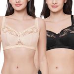 Wacoal Women’s Charming Illusion Non Padded Non Wired Full Cup Plus Size Full Support Pack of 2 Minimizer Bra (38DD, Beige, Black)