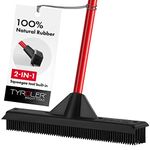 Tyroler 2-in-1 Rubber Broom & Floor Squeegee | 33cm Head 100% Rubber Brush, 140cm Anti-Rust Handle Squeegee Broom | Perfect Carpet Pet Hair Broom for Floor, Wood, Marble, Tiles, Deck, Indoor & Outdoor