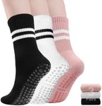 H HOME-MART 3 pairs Reformer Pilates Socks Yoga Socks with Grips for Women Non-Slip Grip Socks Yoga Socks Barre Socks Pilates Socks Women for Barre, Dance, Workout (Black/White/Pink- 3 Pairs)