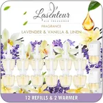 LASENTEUR Plug in Air Fresheners for Home, Plugins Refills 12 Pack with 2 Warmers, Fresh Linen,Vanilla, lavender, Compatible with Airwick