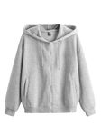Unisex Trendy Zip Up Side Pocket Drawstring Light Grey Fleece Regular Fit Hoodie-Medium