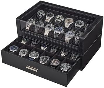 ProCase Watch Box for Men, 24 Slots Watch Display Holder with Clear Acrylic Top, Large Capacity PU Leather Case with Drawer Organizer, Jewelry Storage, Ideal Fathers Day Gift for Dad -Black
