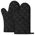 AUAUY 1 Pair Oven Mitts, Cotton Heat Resistant BBQ Gloves-Oven Mitts with Infill Cotton Non-Slip Cooking Gloves for BBQ Kitchen Baking Cooking - Black