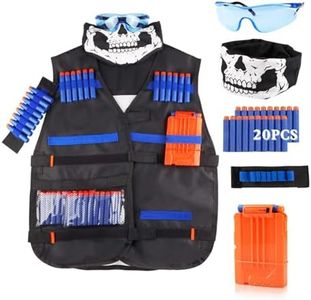 LUUFAN Kit Gilet Tattico per Pistole NERF con Clip di Ricarica Ricarica Freccette Fascia da Polso Maschera Tattica Occhiali Protettivi per Ragazzi Ragazze Compleanno Regalo di Natale