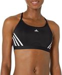 adidas Women's Standard Training Light Support 3 Stripe Bra, Core Black/White, Medium A-C