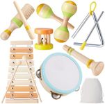 Baby Musical Instruments Set - Neutral Colors Toddlers Montessori Music Toys, Wooden Percussion Instruments Set with Modern Boho Xylophone for Kids Boys Girls Gifts with Storage Bag