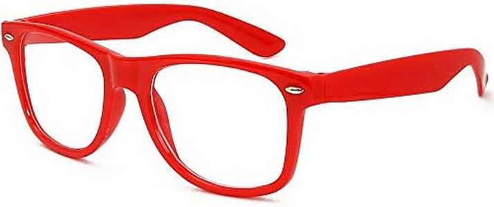 Skeleteen Red Clear Lens Glasses - 80's Style Non Prescription Retro Frames Nerd Costume Eyeglasses