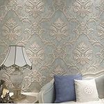 Wallpaper 3D Nonwoven Damascus Pattern Embossing Craft Wall Paper 20.8 x 393.7 inch Vintage Blue Color