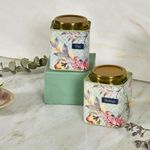 Elan Gingham & Blooms Air-Tight Stainless Steel Cha Shakkar Square Container | Tea Sugar Kitchen Organizer Jar | Steel Dabba Set of 2 (Printed Fern Green, 500ml)