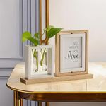 Cortina Wooden Rotatable Double Sided Photo Frame With 2 Planter Tubes - Photo Frame for Table Top Decoration - Photo Frame for Table or Home, Office & more - 4x6 Inch - Yellow - 1 Pc