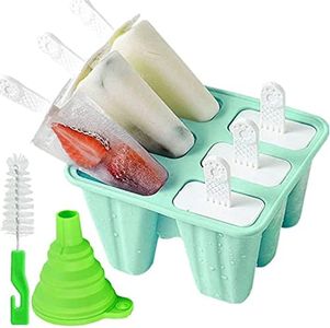 Popsicle Mould，Popsicle Molds 6 Pieces Silicone Ice Pop Molds BPA Free Popsicle Mold Reusable Easy Release Ice Pop Make (Green)