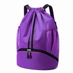 Hoedia Sports Drawstring Backpack - String Swim Gym Bag with Shoes Compartment and Wet Proof Pocket for Women/Men, Purple, Large, Sports Drawstring Backpack