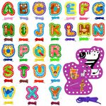 26PCS Kids Lacing Cards, 26 Double Sided Uppercase Sewing Cards with 26 Colorful Laces, Imagination Development Lacing Toys Games for Children Educational and Learning Activity