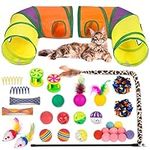 Retro Shaw Cat Toys Set, Interactive Cat Kitten Toys for Indoor Cats Kitty with Collapsible L Shape Cat Play Tunnel Tube Tent Cat Feather Wand Teaser Cat Bell Fuzzy Ball Springs Mouse Toys