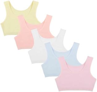 Donella Girls Training Bras - Soft Cotton Kids Sports Bra, 5 Pack Crop Tops, Bright Colors, Age: 8-9