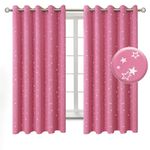 BGment Kids Blackout Curtains for Bedroom - Silver Star Printed Thermal Insulated Room Darkening Grommet Curtains for Living Room, 2 Panels of 60 x 63 Inch, Pink