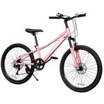 Pipleo 20/24 Inch Kids Mountain Bike, Bike 7 Speeds, Bikes for Kids 6-14, Girls Boys Bike with Suspension Fork, Dual-Disc Brake, Anti-Slip Butyl Tires, Multi Color (Pink, 24 inch)
