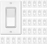 [30 Pack] BESTTEN Single Pole Decorator Wall Light Switch with Wallplate, 15A 120/277V, On/Off Rocker Paddle Interrupter, cUL Listed, White