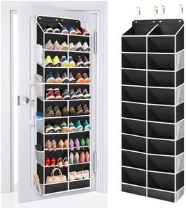 ULG Over The Door Shoe Organizer for Closet Fit 24-32 Pairs with Large Deep Pockets, Narrow Shoe Rack for Door Hanging Boots Storage, Black
