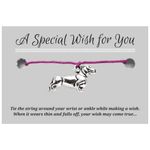 Dachshund Sausage Dog Pink Wish Bracelet - Hemp with Silver Tone Charm on Printed Card - Adjustable - Unisex - Puppy - Pets