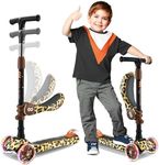 SereneLife 3 Wheeled Scooter for Kids - 2-in-1 Sit/Stand Child Toddlers Toy Kick Scooters w/ Flip-Out Seat, Adjustable Height, Wide Deck, Flashing Wheel Lights for Outdoor Fun - SLKSLP5 (Leopard)