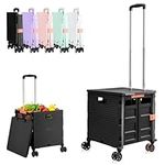 Foldable Utility Cart with Lid 65L Folding Portable Rolling Crate Heavy Duty Collapsible Basket with Handle, 4 Resistant Noiseless 360°Rotate Wheel for Office Shopping Camping Travel Moving