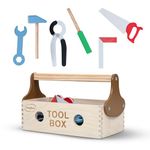 Baybee Wooden Toy Tool Kit Set for Kids | Mechanical Construction Toy Set DIY Educational Play Set | Carpenter Pretend Play Large Tool Kit for Kids | 6 Wooden Tools with Box Set for 3+ Years