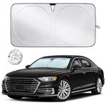 EcoNour Car Windshield Sun Shade with Mirror Cut-Out | Durable 240T Material Car Sun Visor for UV Rays and Sun Heat Protection | Car Interior Accessories for Cooler Interior | Small (59" x 29")