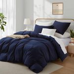 RSNIRCH Cotton Double Duvet Cover Navy Blue Soft Bedding Set Double Bed Quilt Cover with 2 Pillow Cases