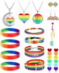 BESTEEL Pride Jewelry Set for LGBTQ Accessories, 3 Pride Necklaces, 4 Gay Pride Adjustable Bracelets, 4 Rainbow Pride Earrings, Lesbian Gay Bisexual Trans LGBTQ Stuff Gifts for Women Men