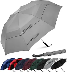 G4Free 62 Inch Portable Golf Umbrella Large Oversize Double Canopy Vented Windproof Waterproof Auto Open Folding Umbrellas(Gray)
