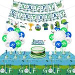 Golf Theme Birthday Party Decoration, Includes Happy Birthday Banner, Tablecloth, Balloons, Cupcake Toppers, Golf Birthday Party Supplies for Men, Golfer, Sports Fanatic, Par-Tee Decor (B)